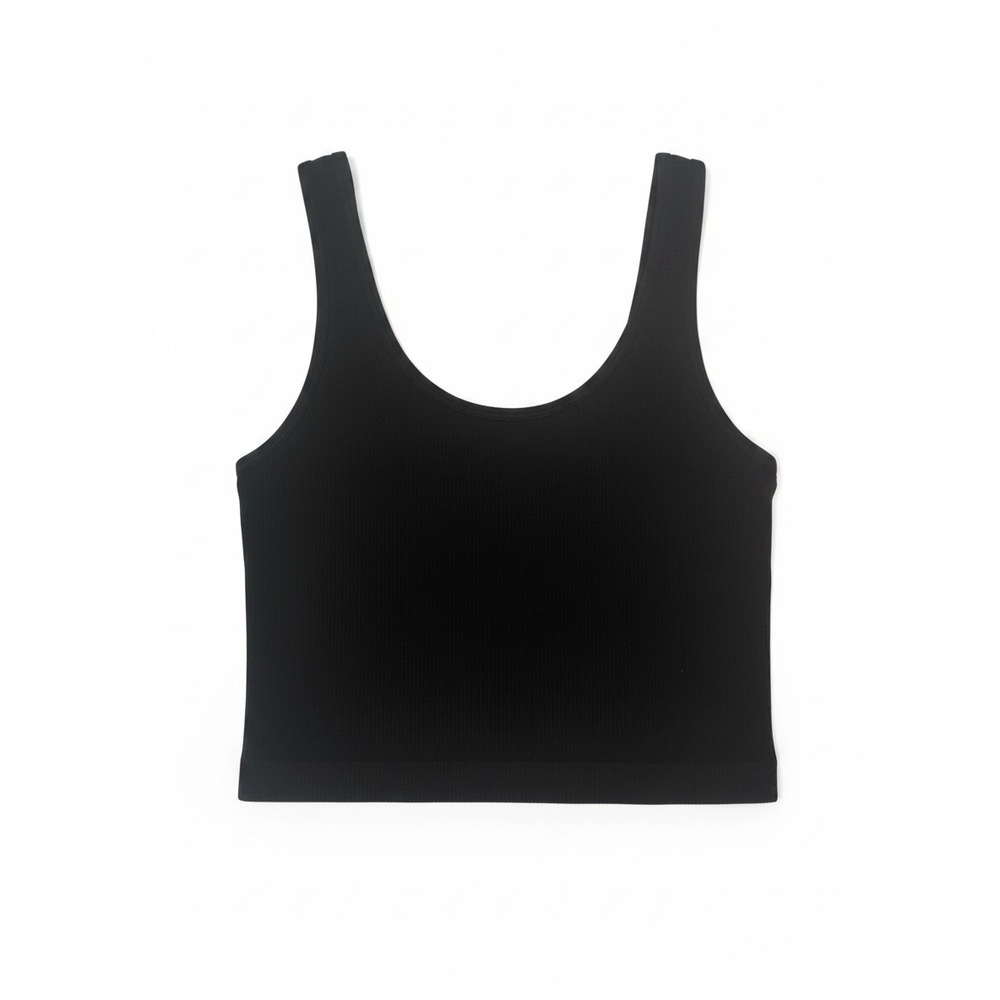 OQQ Ribbed Seamless Cropped Tank Top in Black Size Large NWOT